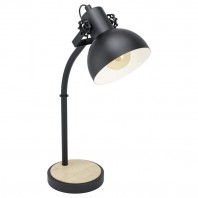 Eglo-Lubenham / Lubenham 1 T/L 1X28W E27 Table Lamp - Anitque Nickel & Black Wood 